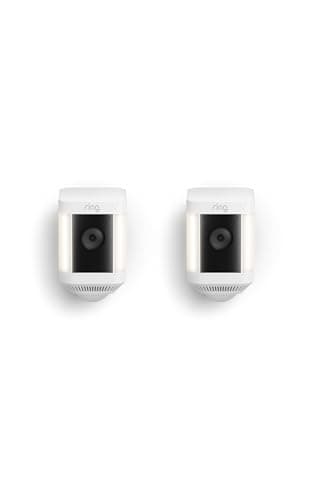 Ring Spotlight Cam Plus, Battery, Home or business security with HD video, Two-Way Talk, Color Night Vision, and Security Siren, 2-pack, White