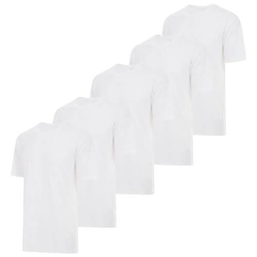 Essential Elements 5 Pack: Men's Crew Neck 100% Pure Cotton Breathable Short Sleeve T-Shirt