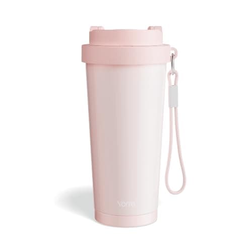 YOME 17oz Light Pink Ceramic Lined Insulated Travel Coffee Mug with Infuser for Women Gift | One-handed Pop Open Lid | Stainless Steel |Keep Drinks Cold and Hot| 100% Leak Proof