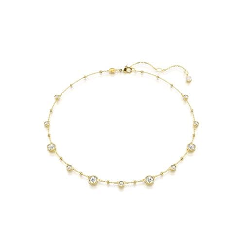 Swarovski Imber Necklace, Scattered Design with Clear Round-Cut Crystals and Shiny Metal Droplets in a Gold-Tone Finished Setting, Part of the Imber Collection