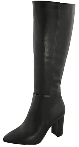 TruFox Women's Knee High Block Heel Dress Boots, Faux Leather, Black PU,8.5