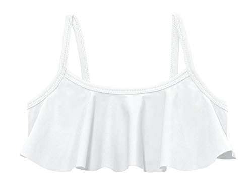 Made in USA Girls Flounce Bikini Top UPF50+ Sun Protection Toddler Bathing Suit Rash Guard for Beach Pool Swimwear, White, 6