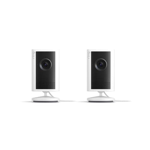 Ring Indoor Cam Plus (newest model), Home or business security, Retinal 2K for crisp, true-to-life video quality, 4x Enhanced Zoom, Low-Light Sight, 2-pack, White