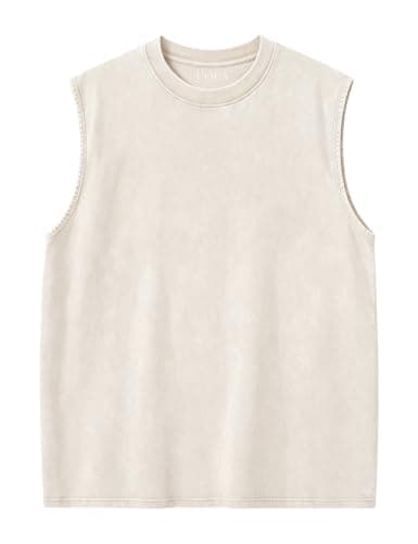 UOUA Men's Graphic Tank Tops Washed Sleeveless Tee Shirts Beige