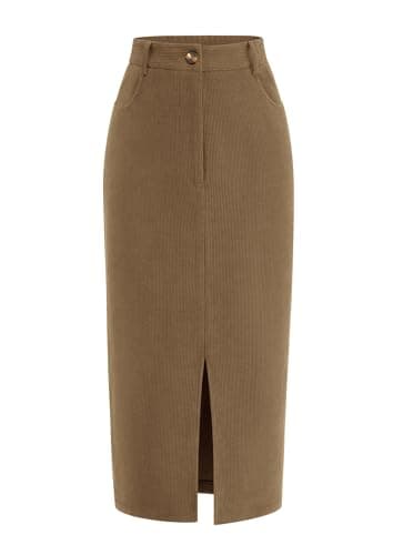 PRETTYGARDEN Corduroy Skirt Women Fall Midi Pencil Skirts (Khaki,6)