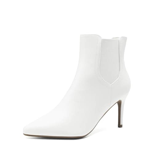 DREAM PAIRS Women's Pointed Toe Stiletto High Heel Ankle Booties,Size 7,White/Pu,KIZZY-1