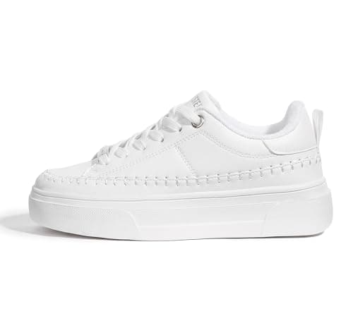 LUCKY STEP Women Platform Glitter Fashion Bling Sneakers,White,10