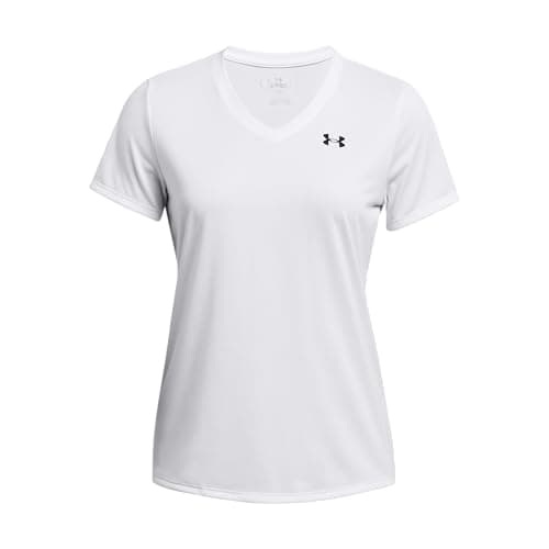 Under Armour Womens Tech Short Sleeve V Neck, (100) White / / Black, X-Small