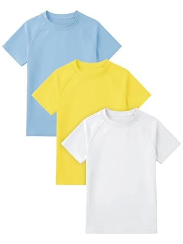 Poroka 3 Pack Toddler and Boys UPF 50+ Rash Guard Short Sleeve Kids Swim Shirts Quick Dry UV Sun Protection Shirt
