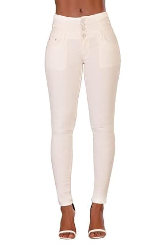 Glook Women's White High Waisted Tummy Control Skinny Fit Jeans Pants (3X-Large, White)