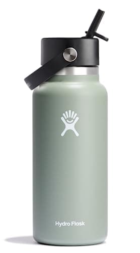Hydro Flask Water Bottle - Insulated Stainless Steel - Wide Mouth Flex Straw Lid, Non Spill, Leakproof and Refillable in Agave 32 Oz
