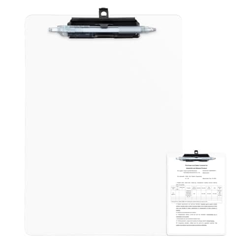 FRETONBA Clipboard with Pen Holder, Plastic Clipboard with Low Profile Metal Clip, Hanging Clip Boards Holds 8.5x11 Inch Papers, Standard A4 Letter Size Clip Boards for Offices & School, White