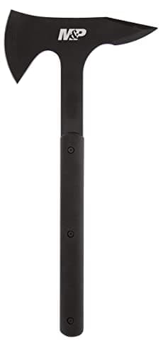 Smith & Wesson M&P Extraction & Evasion 16in S.S. Full Tang Tactical Axe with a Spearpoint Spine, Rubberized Handle and Sheath for Outdoor, Survival and EDC