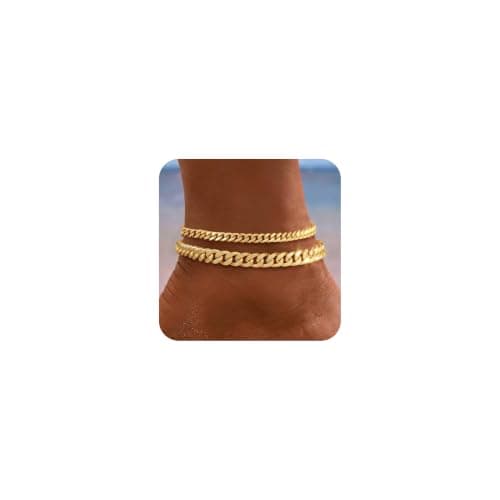 Funsanny Gold Ankle Bracelets for Women Waterproof 14K Gold Plated Anklets