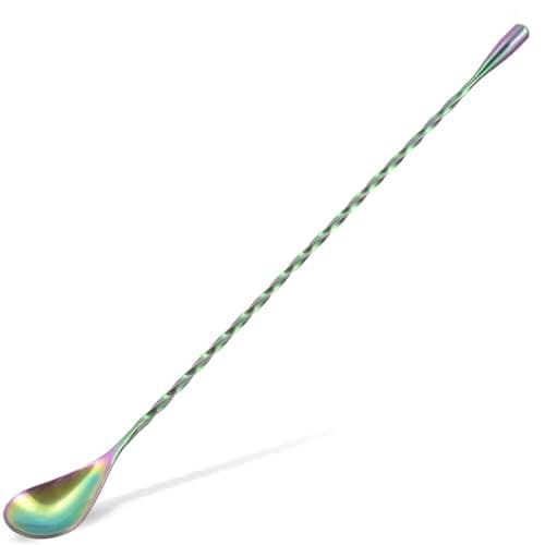 Zulay Premium 12 Inch Stainless Steel Cocktail Spoon - Long Attractive Spiral Design for Layering Drinks - Bar Spoon & Cocktail Mixing Spoon for Cocktail Shakers, Tall Cups & Pitchers (Rainbow)