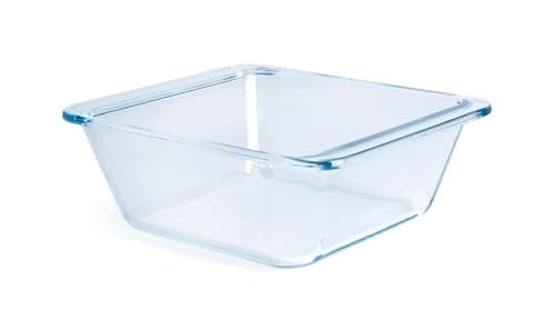 Deep Clear Tempered Glass Baking Dish, Square Borosilicate Glass Baking Pan. Oven, Microwave, Refrigerator and Dishwasher Safe. -1.0L