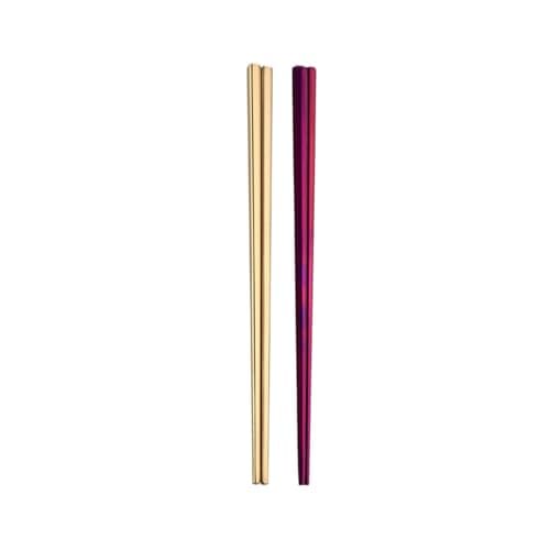 Stainless Steel Chopsticks,Reusable ,Dishwasher Safe , Easy to Use（2 PCS,golden&purple）