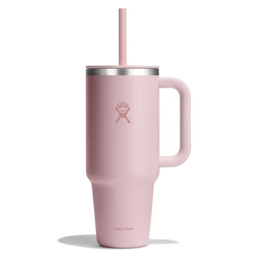 Hydro Flask Travel Tumbler with Handle, Lid and Straw - Insulated Stainless Steel in 40 Oz Tonal Trillium Pink