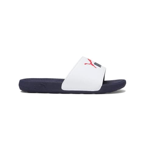 PUMA Cool Cat Sandal Slides Sandal Slides, White Navy-for All Time Red, 13 US Unisex Little Kid
