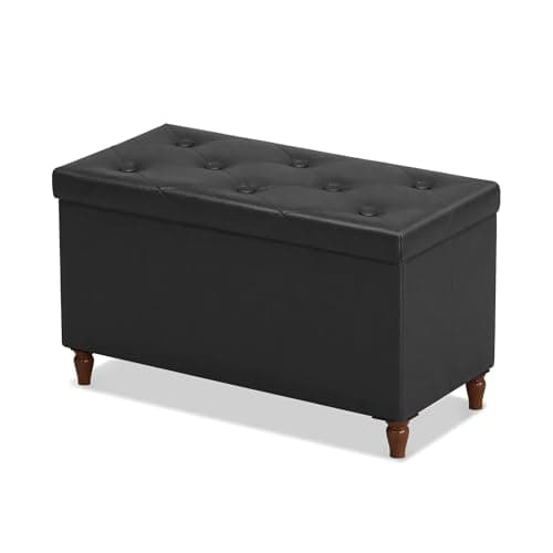 GLAXYFUR 30 Inches Ottoman with Storage, Folding Bench with Legs, Black