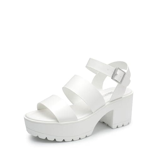 DREAM PAIRS Platform Heels for Women Lightweight Chunky Open Toe Stylish Comfortable Fisherman Sandals with Adjustable Ankle Strap,Size 6,White,SDHS2429W