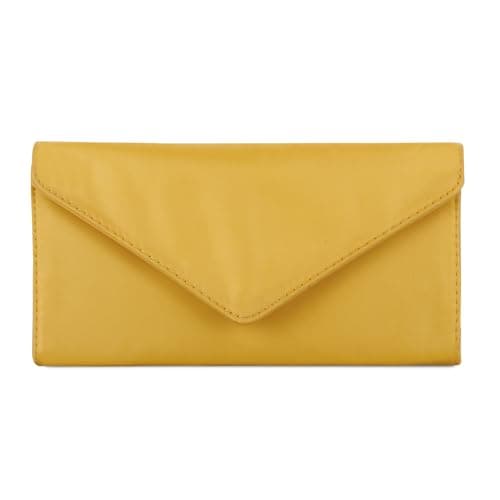 HAWEE Envelope Long Wallets for Women Yellow Card Case Checkbook holder with Zipper Coin Pocket Water Repellent
