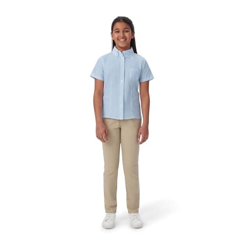 French Toast Girls' Fitted Short Sleeve Wrinkle-Resistant Blouse, Light Blue, 8