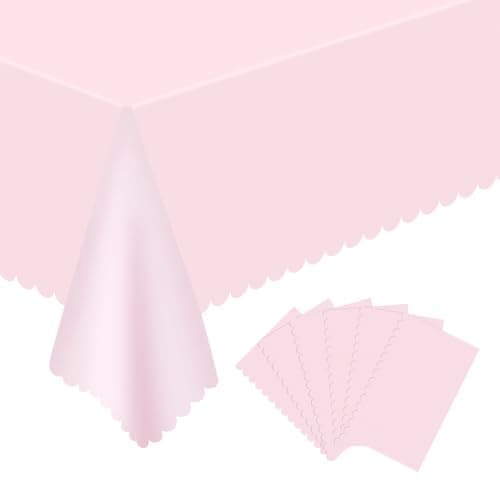 mwellewm 6 Pcs Pink Tablecloth 54X108 Inch Plastic Light Pink Table Cloths for Parties Disposable Scalloped Edge Waterproof Rectangle Princess Table Cover for Baby Shower Birthday Wedding Decor