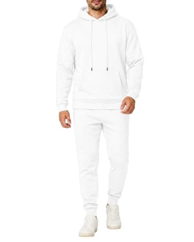 Menoio Mens 2 Piece Sweatsuit Fleece Tracksuit Hoodie Jogger Set(S,White)
