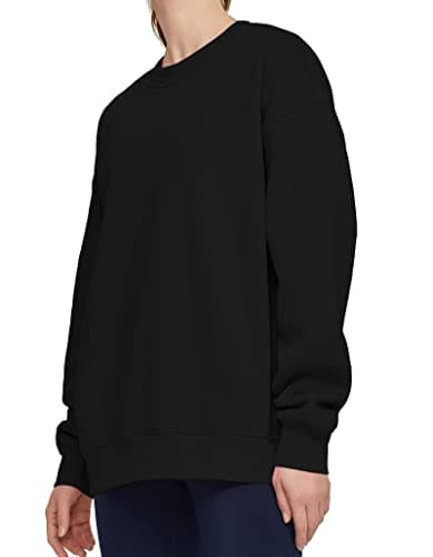 THE GYM PEOPLE Women's Fleece Crewneck Sweatshirt Loose fit Soft Oversized Pullover Sweatshirt(Black, Medium)