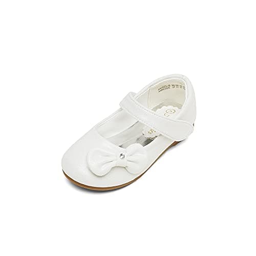 DREAM PAIRS Toddler Girls Dress Shoes Mary Jane Flats, Girls School Uniform Flats Bow Ballerina Shoes,Size 4 Toddler,White,Angel-5