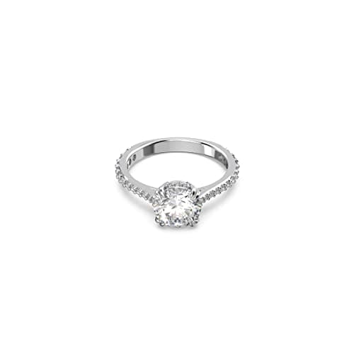 Swarovski Stilla Ring, Clear Zirconia on a Rhodium Finish Setting, Part of the Stilla Collection, EU Size 55; US Size 7