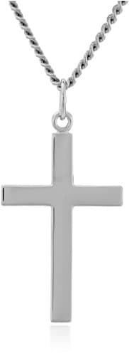 Amazon Essentials Men's Sterling Silver Solid Polished Religious Cross Pendant Necklace with Lord's Prayer Inscription and Stainless Steel Chain, 24"
