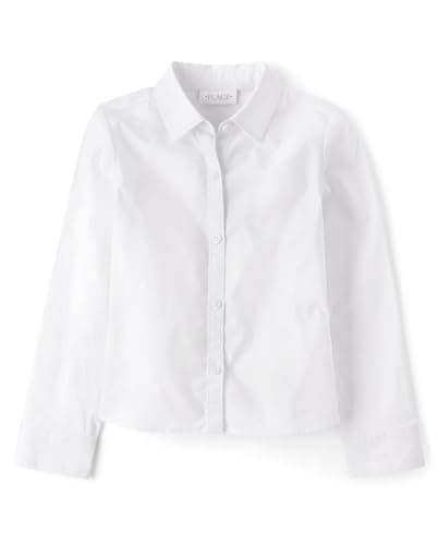 The Children's Place,Girls,Long Sleeve Button Down Shirt,Solid White,Medium