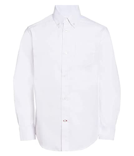 Tommy Hilfiger Boys' Oxford Long Sleeve Dress Shirt, Collared Button-Down with Chest Pocket, Regular Fit, White, 4