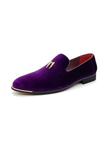 MHB Purple Dress Shoes for Men Noble Velvet Slip-on Loafer Glitter Suede Smoking Slipper Size 7.5