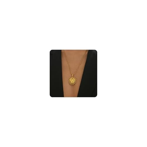 Havopso 18K Gold Plated Sun Face Pendant Necklace for Women Chunky