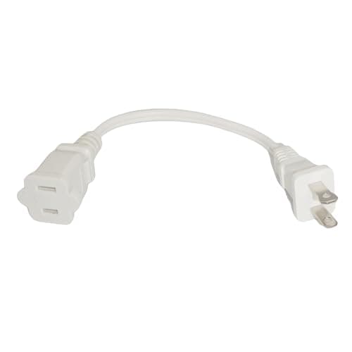 1 FT Short Extension Cord, Small 2 Prong Power Cable,18AWG SPT-2 White