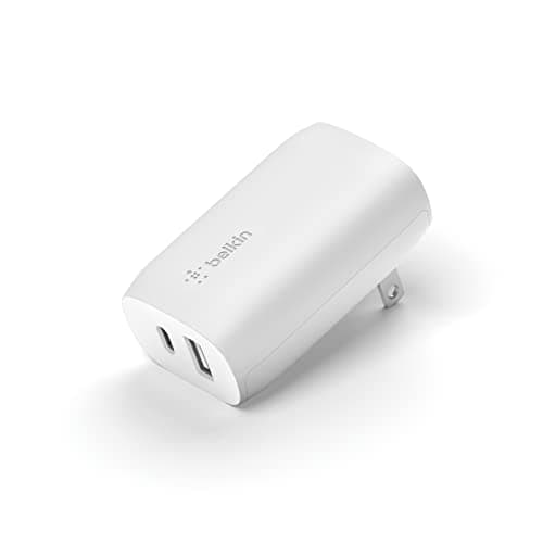 Belkin USB C Charger Block 37W - 25W USB-C Port + 12W USB-A Port for PPS Charging Apple iPhone 17, Air, Pro, Pro Max, AirPods, Samsung Galaxy S25, Nintendo Switch 2, Google Pixel 10, etc. - White
