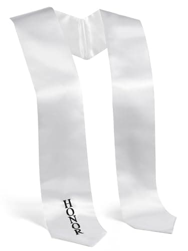 Embroidered Graduation Stole Classic End With Trim Unisex Adult 60" Long (White)