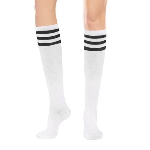 YOYOU Knee High Socks for Women - Black and White Striped Soccer Golf Socks Women Tube Sock Long Sock for Sports and Outdoors