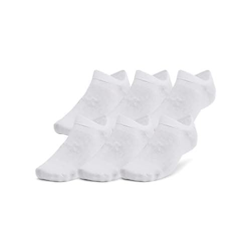 Under Armour Unisex Essential No Show Socks 6 Pack, 100 WHITE, MD