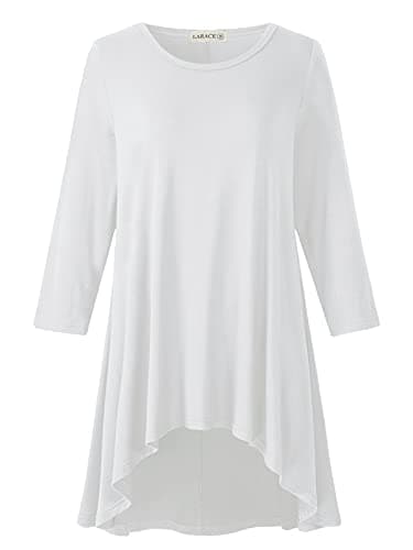 LARACE Womens Plus Size 3/4 Sleeve High Low Swing Tunic Tops, White, S