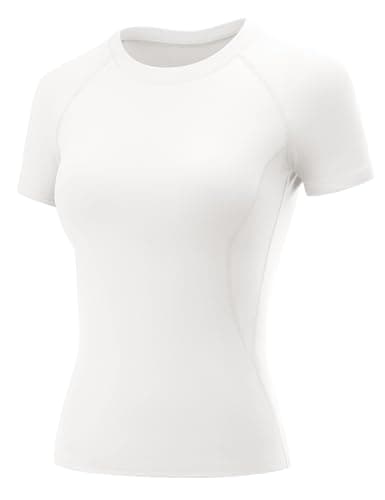 Athletic Tops for Women Short Sleeve Workout Shirts Dry Fit Running Slim T-Shirt Yoga Tennis Hiking Clothes(White,Medium)