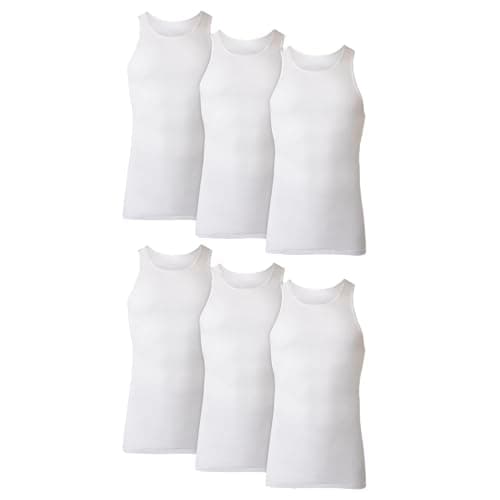 Hanes Men Tank Top Undershirt Pack, Cool & Breathable Cotton, Moisture-Wicking Ribbed Tanks for Men, White - L