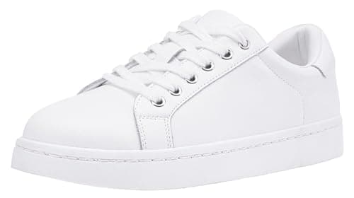 Vepose Women's White Leather Lace-Up Walking Sneakers, Size 7, 8003L