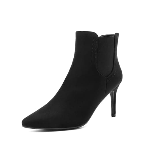 DREAM PAIRS Women's Pointed Toe Stiletto High Heel Ankle Booties,Size 8.5,Black/Suede,KIZZY-1