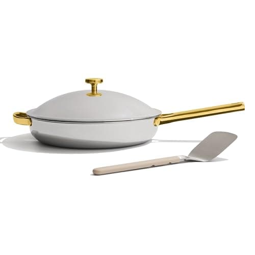 Our Place Titanium Always Pan Pro | 10.6" PFAS-Free Nonstick Frying Pan with Spatula | Chef-Grade Tri-Ply Stainless Steel & Aluminum Build | Induction & Oven-Safe up to 750°F | Gold