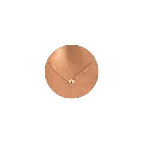 VRIUA Gold Necklace for Women, 14K Gold Plated Star of David Pendant