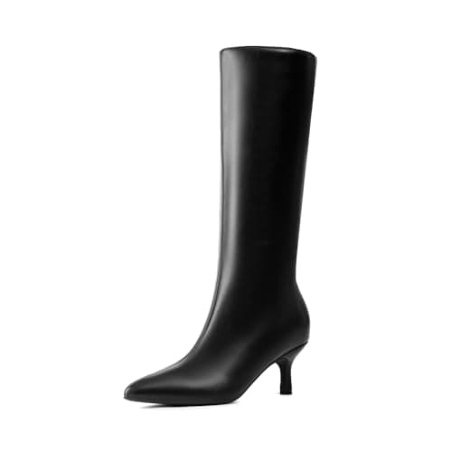 DREAM PAIRS Women's Knee High Kitten Heel Boots Sexy Pointed Toe Fashion Long Tall Boots,Size 9,Black-Pu,DWUMKB2507